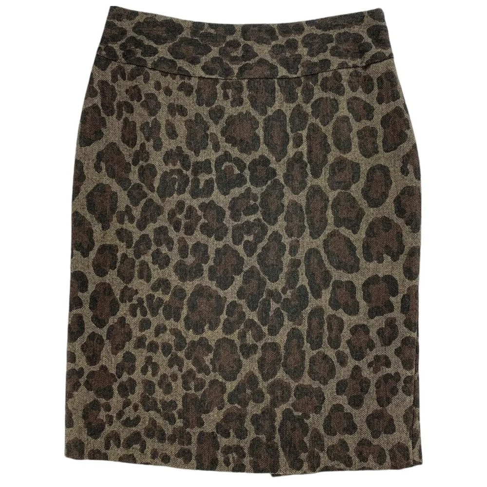 Wool Blend Leopard Pencil Skirt